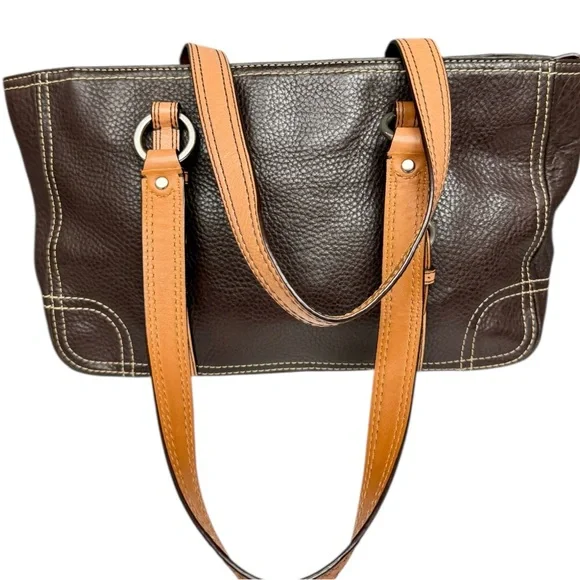 Vintage Coach Chelsea Brown Tan Pebble Leather Shoulder Bag F12339 Satchel Zip - Picture 6 of 15